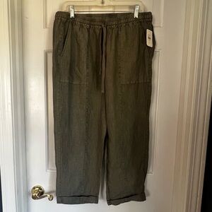 Roots linen Sadie pull on pants Olive size Large NWT